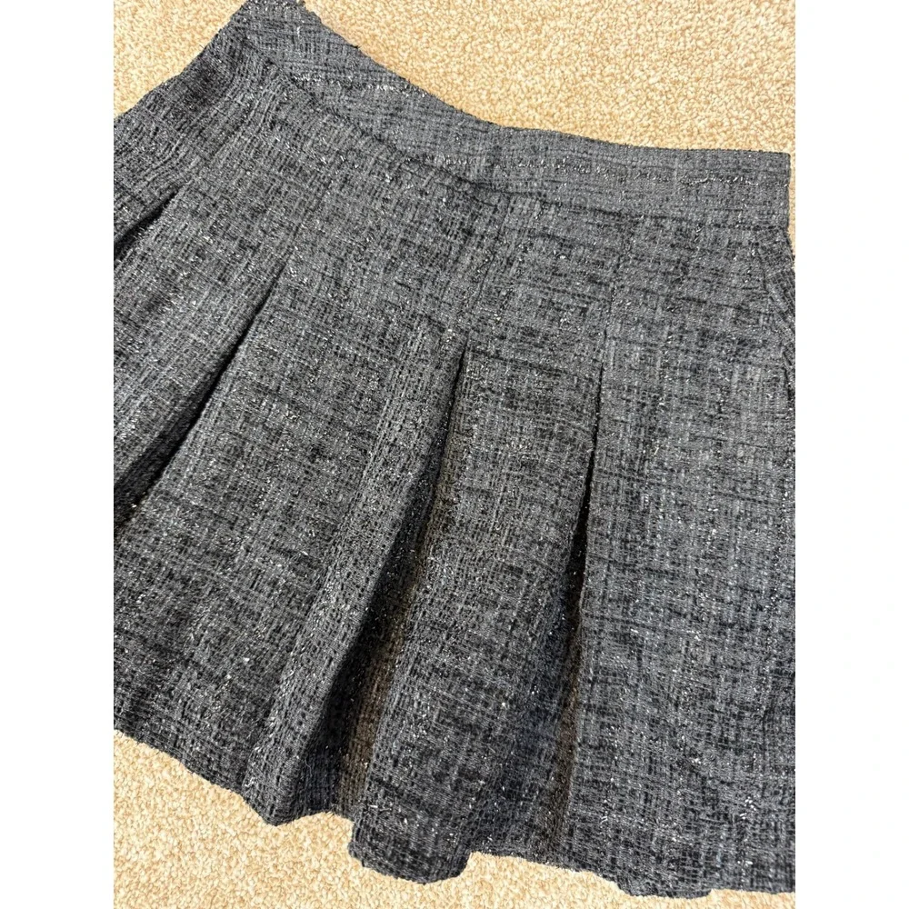 Dazy Black Metallic Tweed Pleated Skort Womens XS High Waist Skirt Sparkle Party